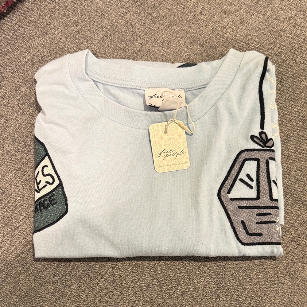 Free People Light Blue Embroidered Tee Apres ski